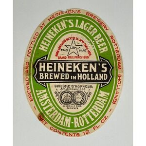 Vintage 1951-54 Heineken's Lager Beer Label Holland 12oz Export